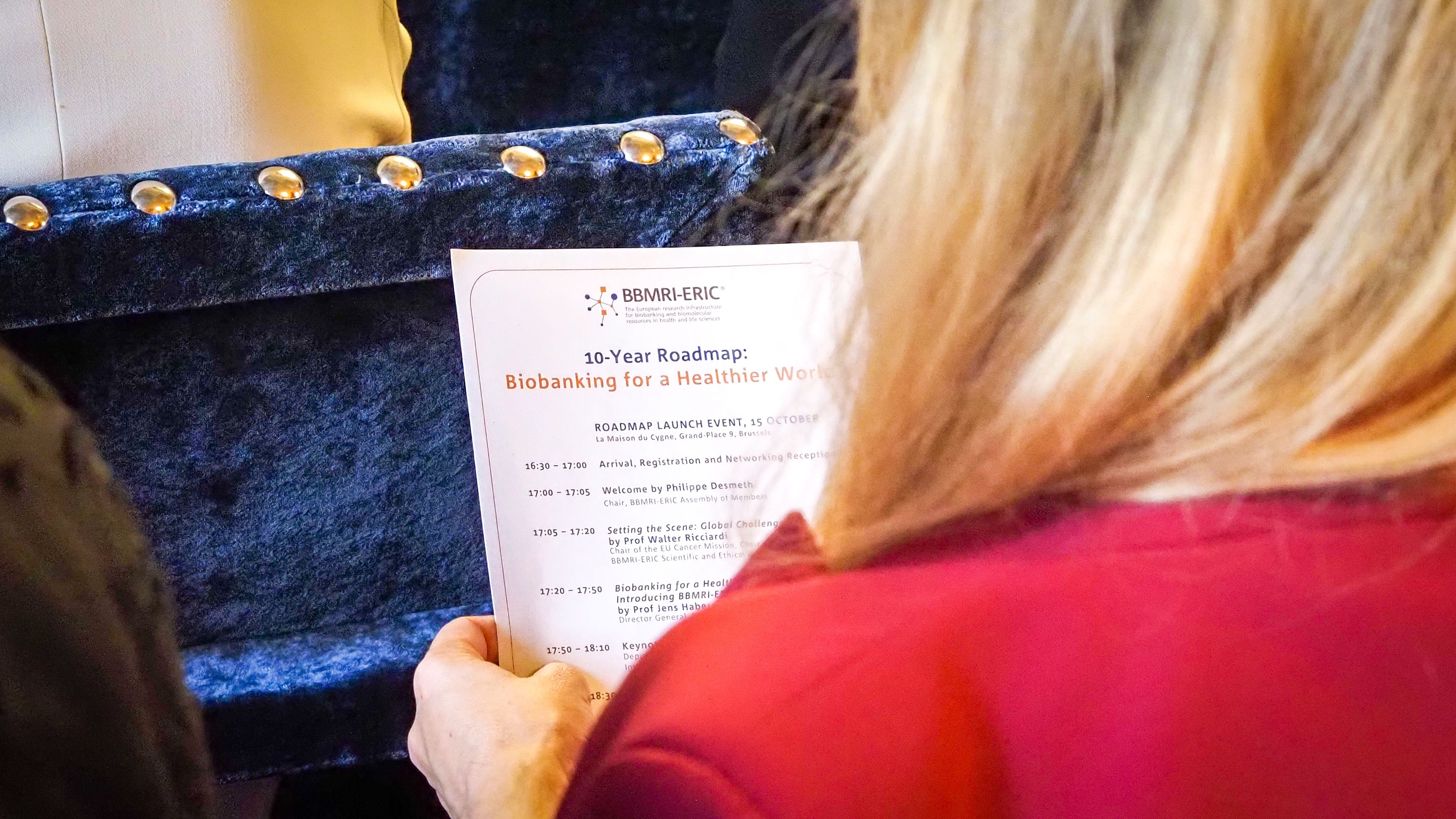 The picture of a blonde lady reading the 10-year roadmap agenda