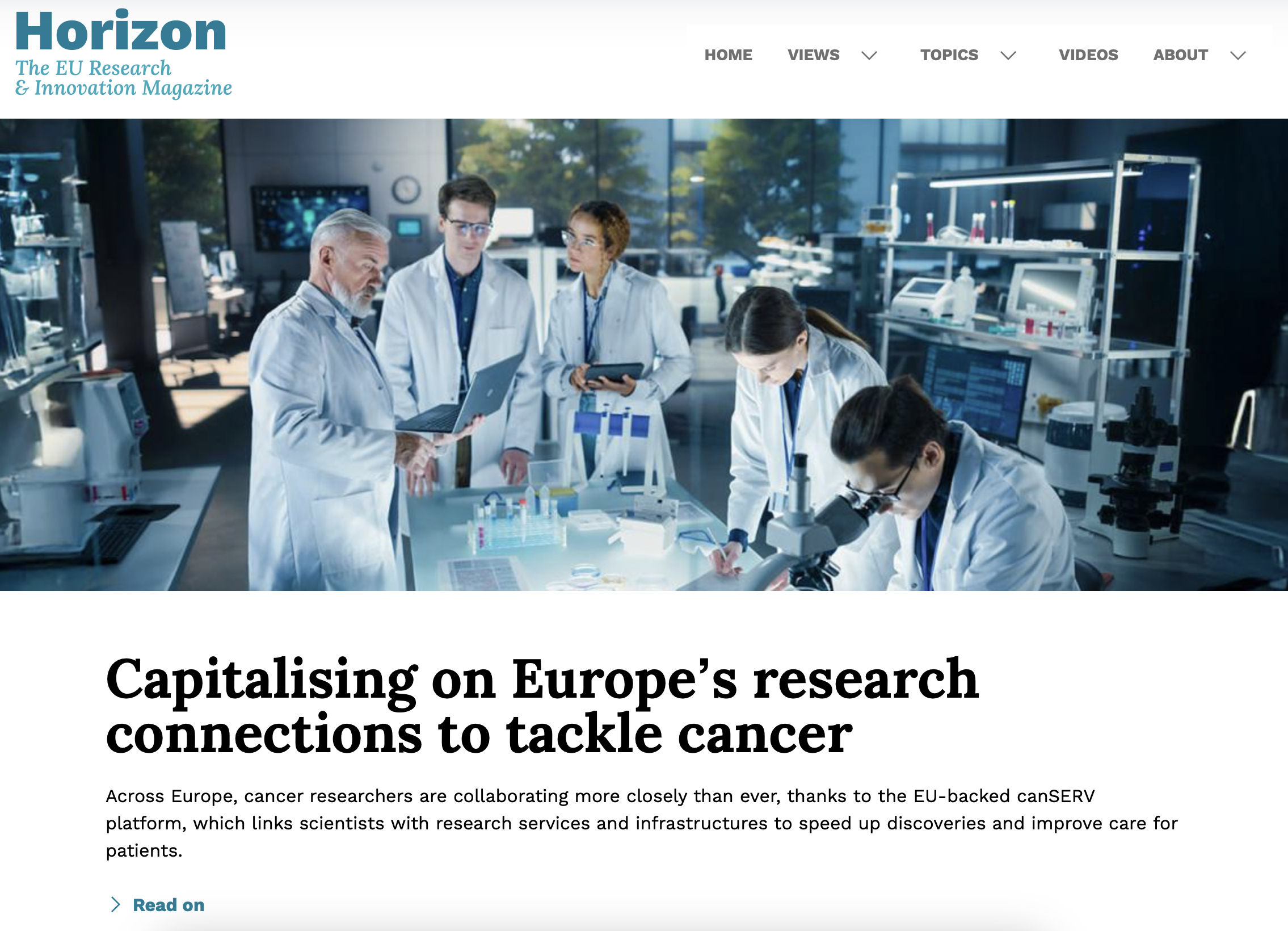 screenshot of horizon magazine showing an article about canserv