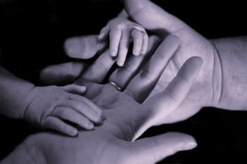 babys hand on human palm