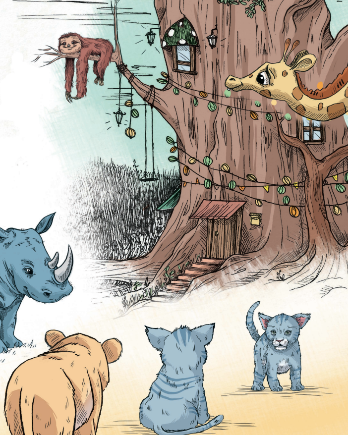 two baby lions meeting